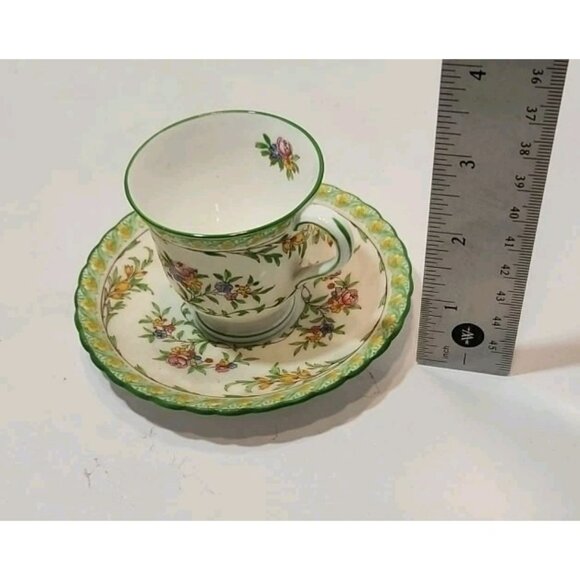 Vintage Mintons Bone China Green Floral Demitasse Teacup And Saucer - Picture 14 of 14
